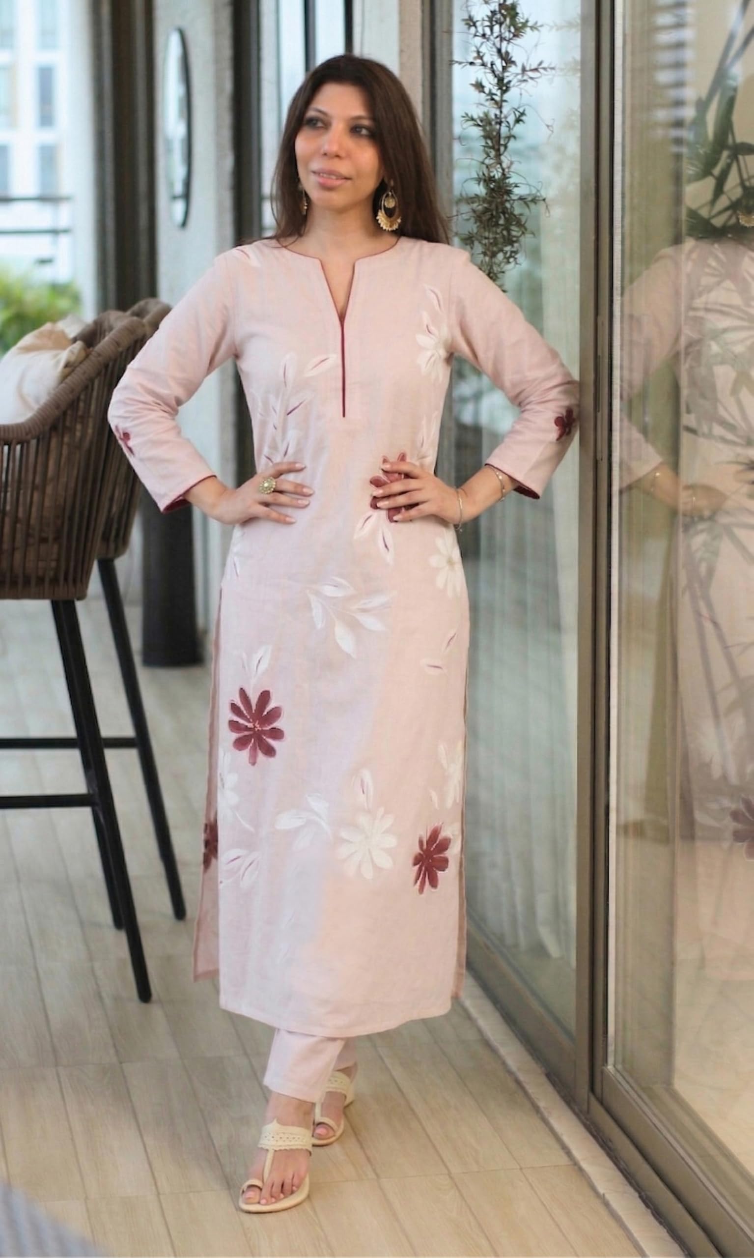 ANNI Designer Kurta Set for Women Erode Rayon Printed | Kurti Set for Woman | Kurta Pant 2 Piece Outfit | Round Neck 3/4 Sleeve Straight Fit Ethnic Dress Stylish Kurta Sets for Women Clothing
