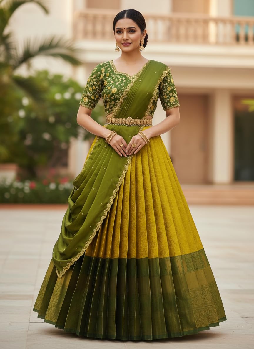 Fabcartz Beautiful South Indian Style Unstitch Lehenga Choli for Women | PL235
