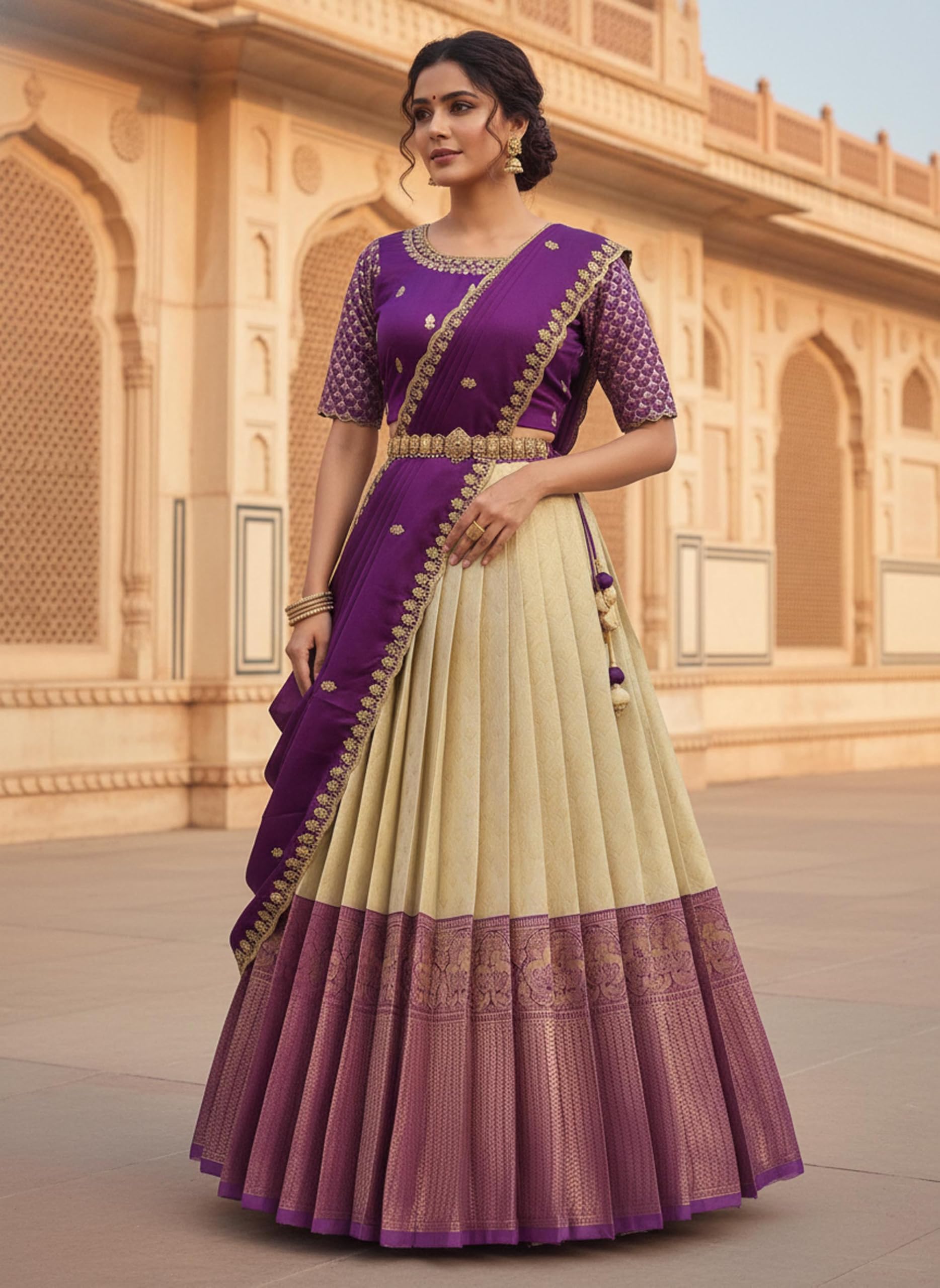 Fabcartz Beautiful South Indian Style Unstitch Lehenga Choli for Women | PL230